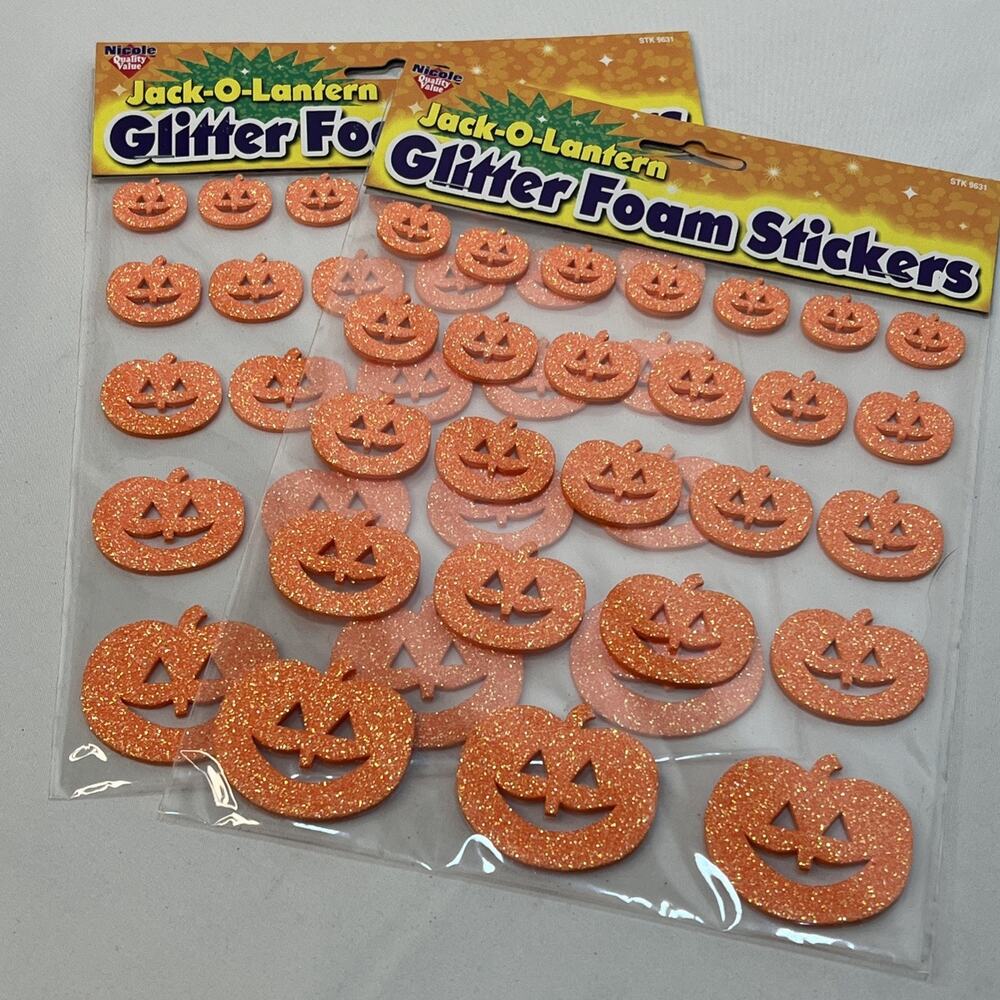Vintage 2006 Nicole Jack O’ Lantern Glitter Foam 50 Pumpkin Stickers Halloween
